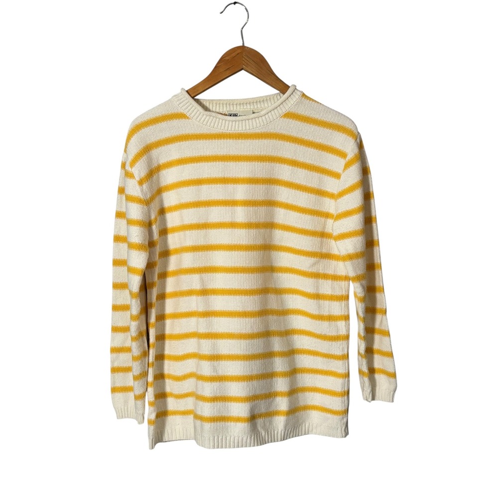Fast Pace Sweaters Striped Crewneck Sweater Yellow White Ramie Cotton Vintage